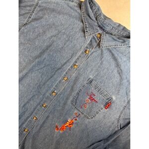 Disney Pooh Tigger Denim Shirt‎ Women's 30W/32W Plus Button Down Embroidered